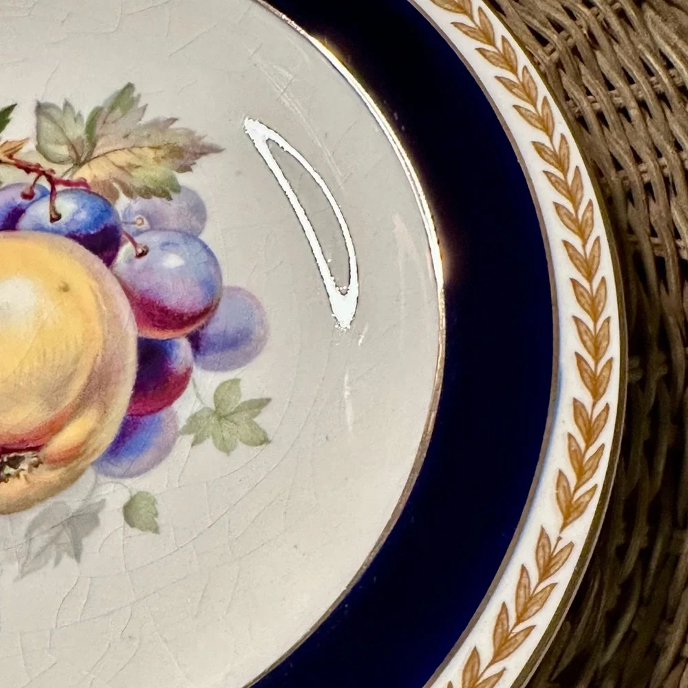 Vintage Crown Ducal Ware Fruit Plate Cobalt Blue Gold Laurel England Dessert